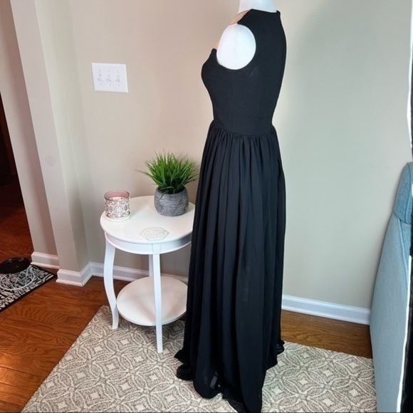 DRESS THE POPULATION 'PATRICIA' ILLUSIONS CHIFFON ROMANTIC BLACK MAXI DRESS sz S - Picture 9 of 16